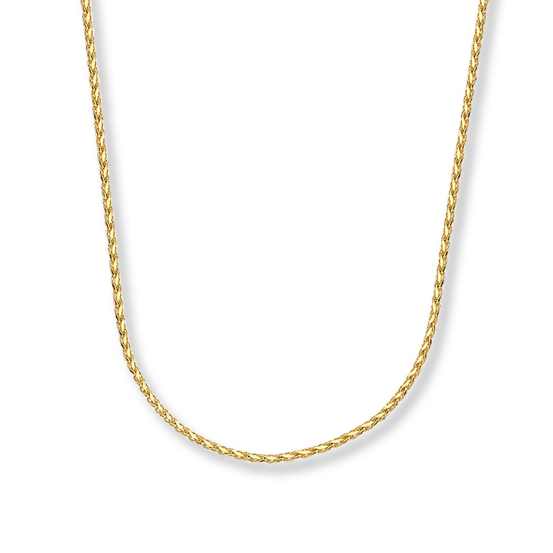 Solid Wheat Chain Necklace 14K Yellow Gold 16"