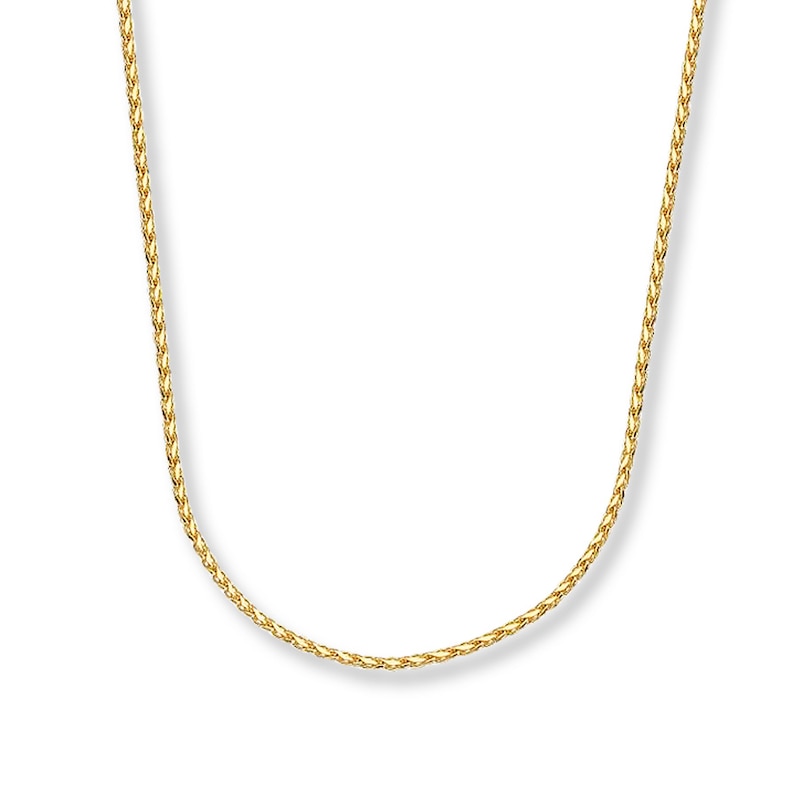 Main Image 1 of 1mm Wheat Chain Necklace Solid 14K Yellow Gold 20&quot;