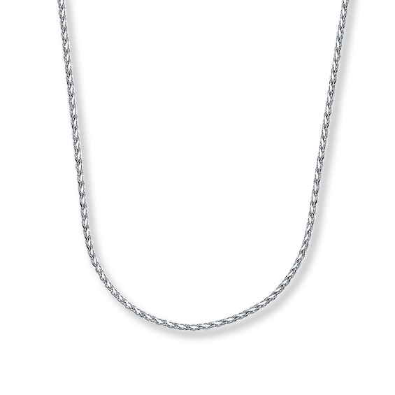 1mm Wheat Chain Necklace Solid 14K White Gold 24"