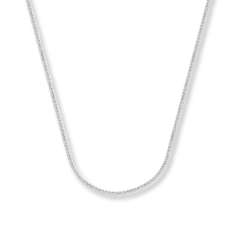 Main Image 1 of 1mm Square Wheat Chain Solid 14K White Gold Necklace 20&quot;
