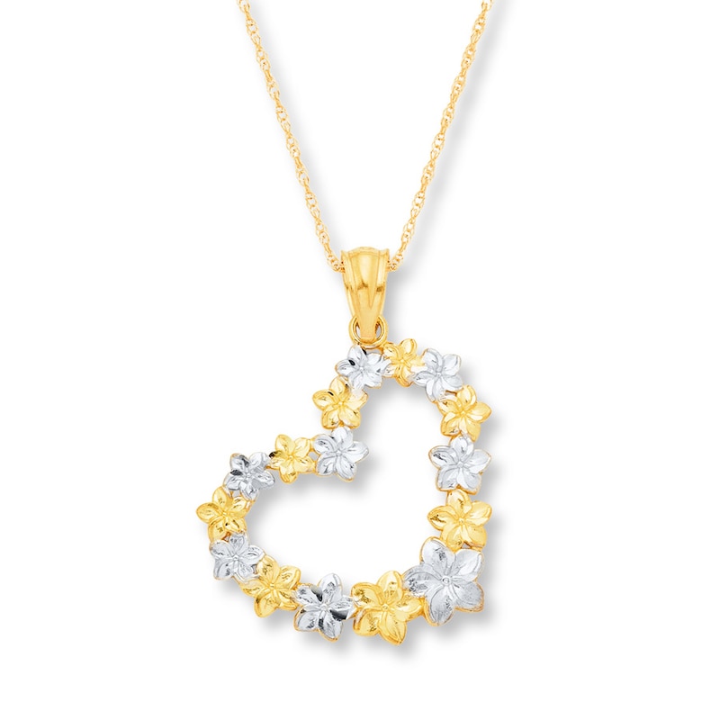 Main Image 1 of Flower Heart Necklace 10K Two-Tone Gold 18&quot;