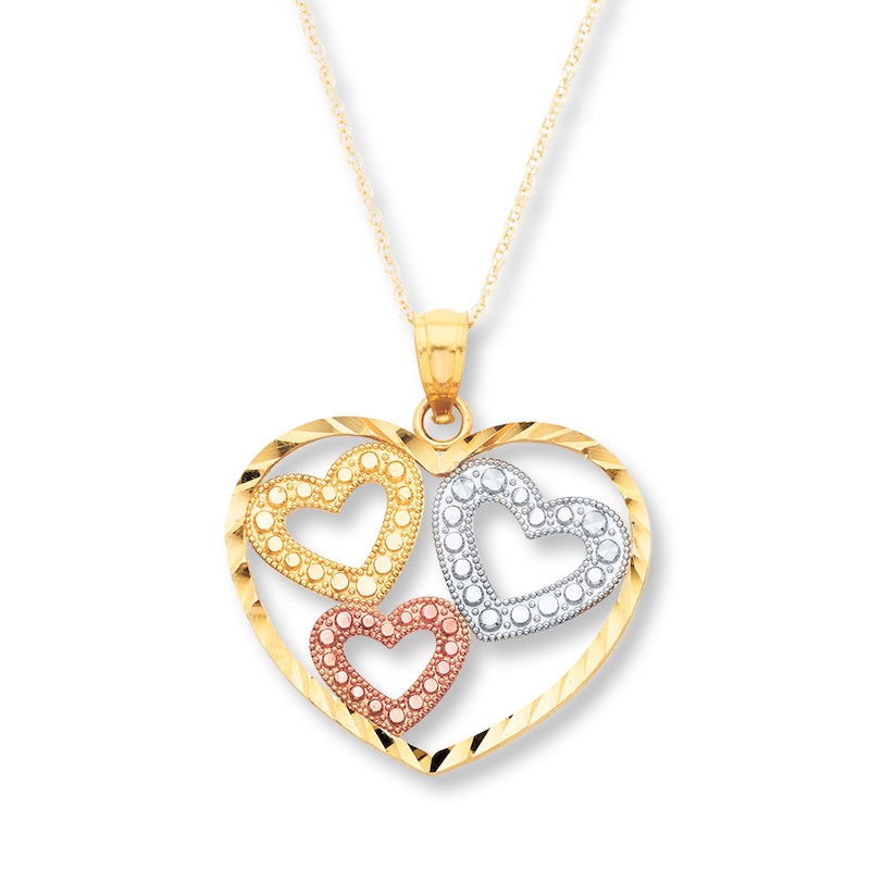 Heart Necklace 10K Tri-Tone Gold 18"