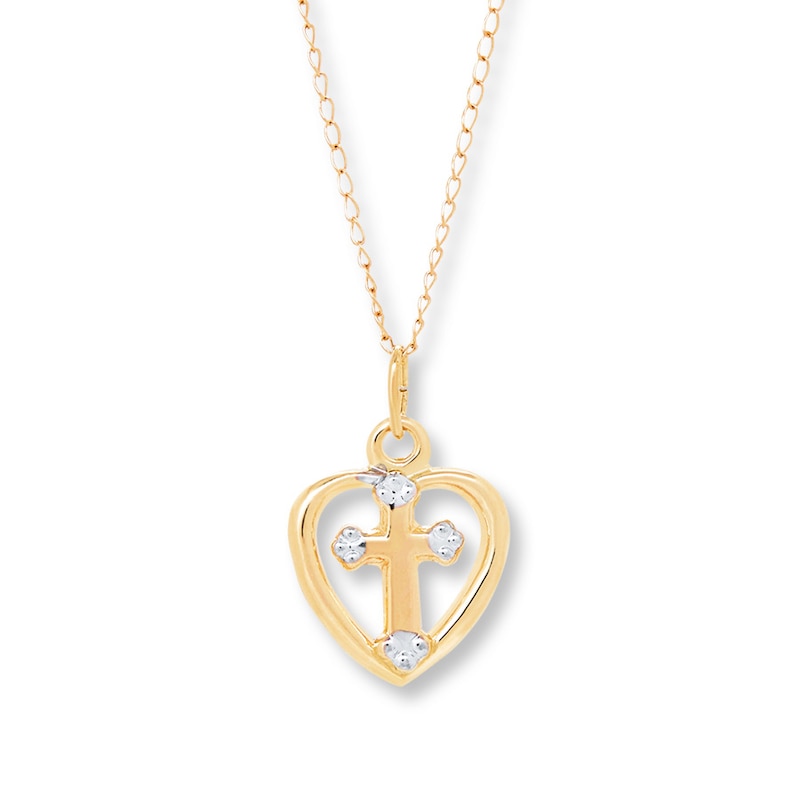 Children's Heart Cross Necklace 14K Yellow Gold 13"