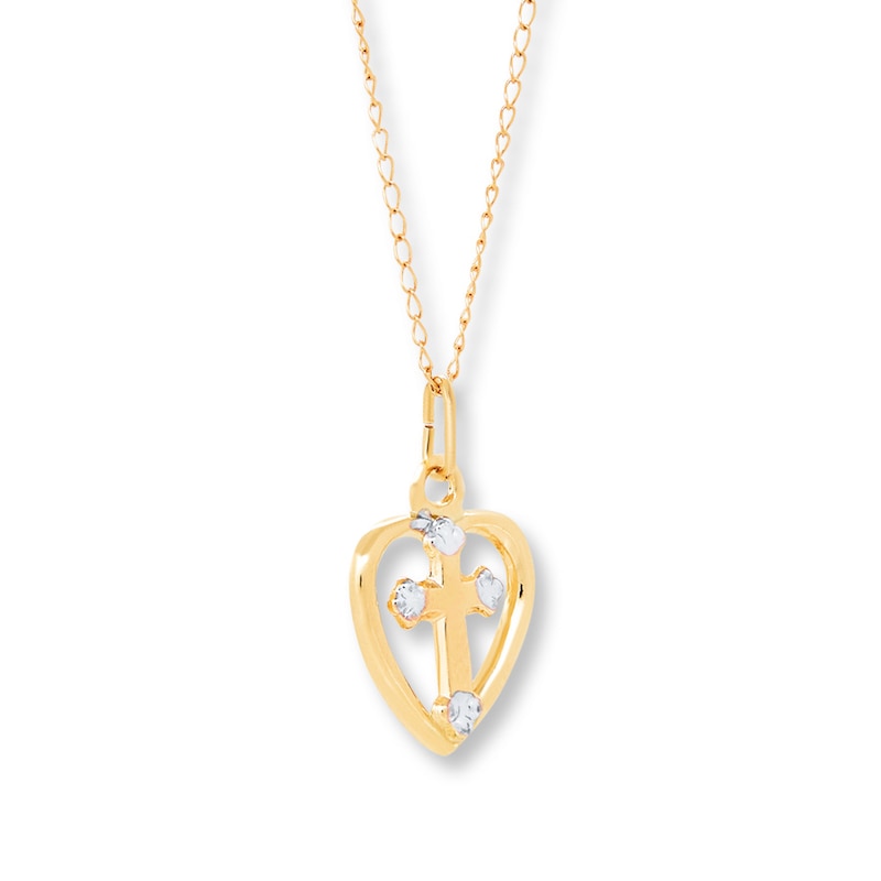 Children's Heart Cross Necklace 14K Yellow Gold 13"