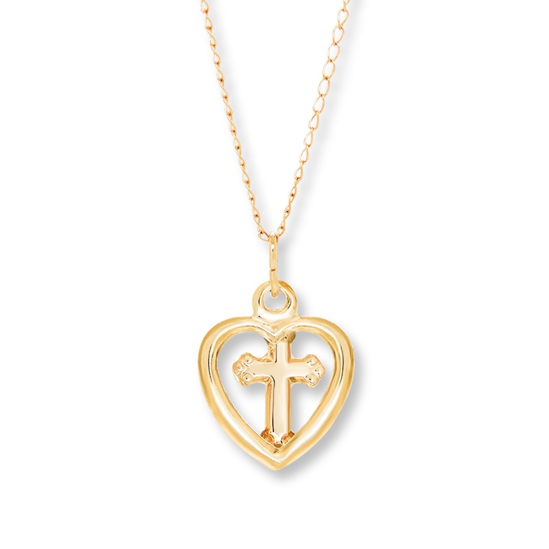 Main Image 4 of Children's Heart Cross Necklace 14K Yellow Gold 13&quot;