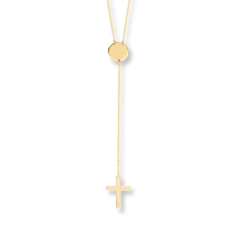 Cross Lariat Necklace 14K Yellow Gold 16"
