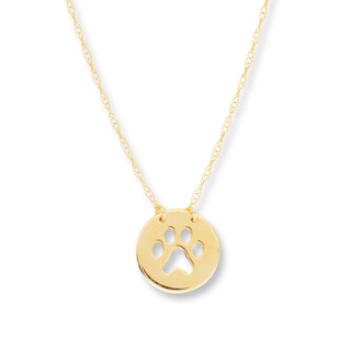 Paw Print Necklace 14K Yellow Gold 18"