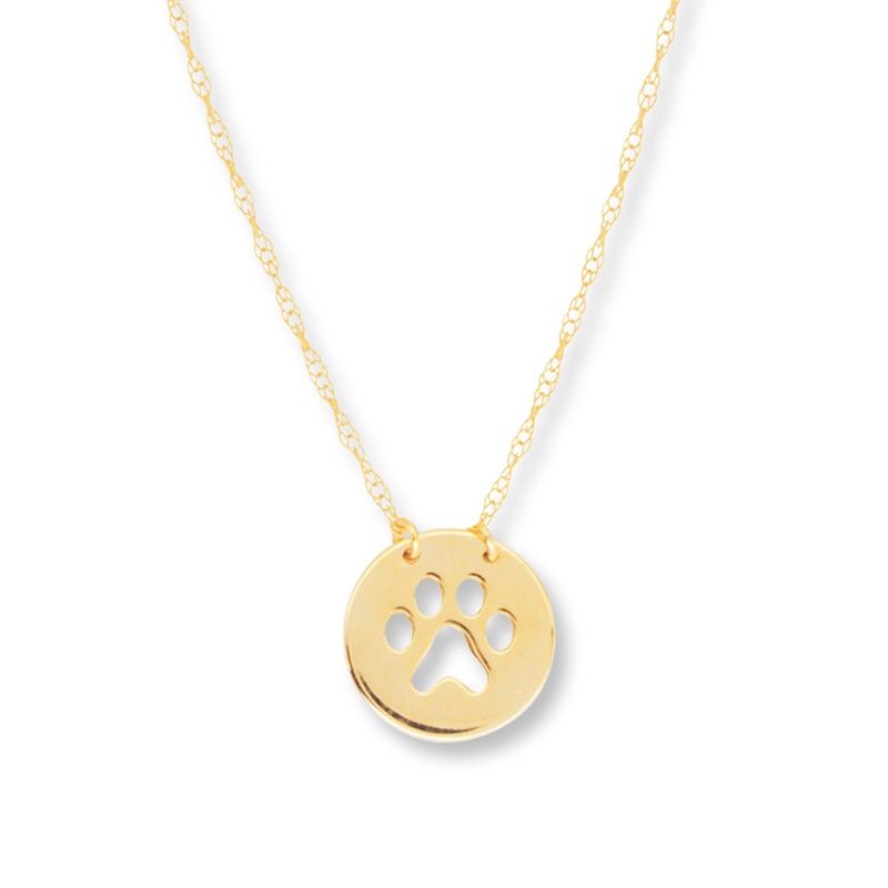 Paw Print Necklace 14K Yellow Gold 16"