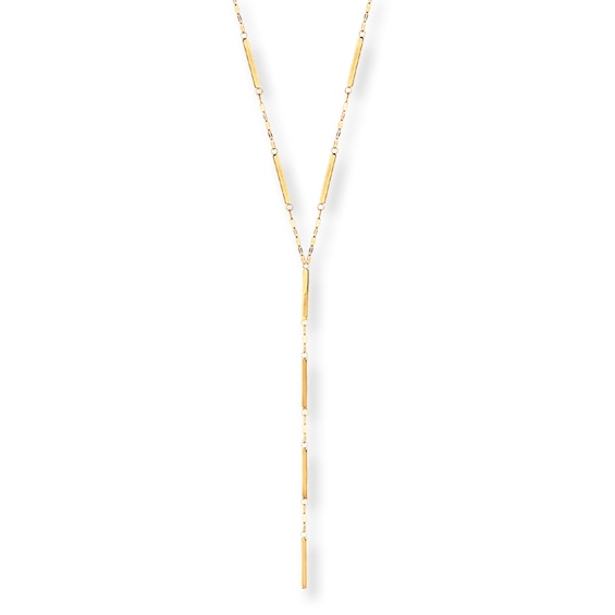 Bar Lariat Necklace 14K Yellow Gold 18"