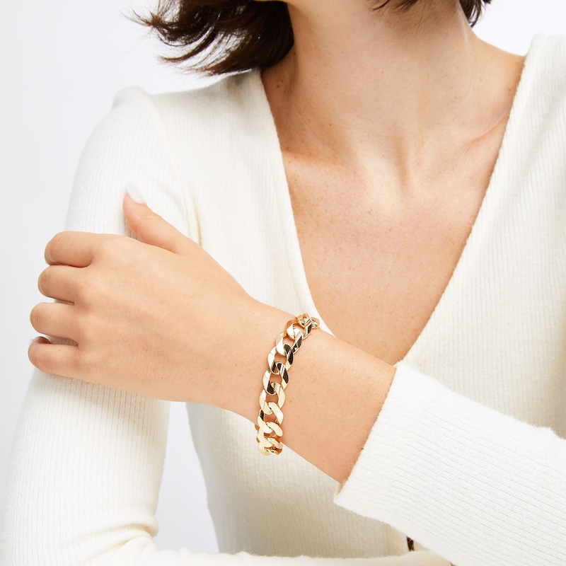 Main Image 2 of Cuban Curb Chain Bracelet Solid 10K Yellow Gold 9&quot;