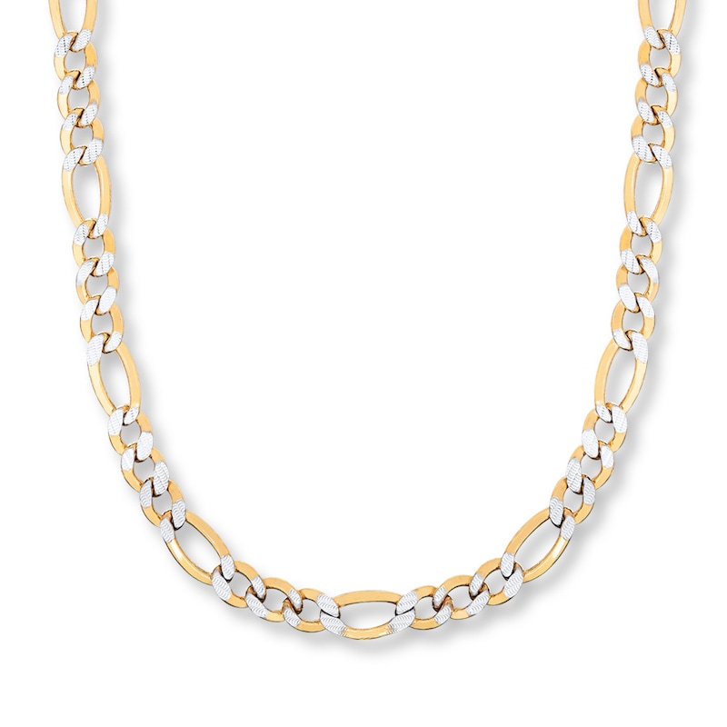 Main Image 1 of Figaro Necklace Semi-Solid 10K Yellow Gold 22&quot;