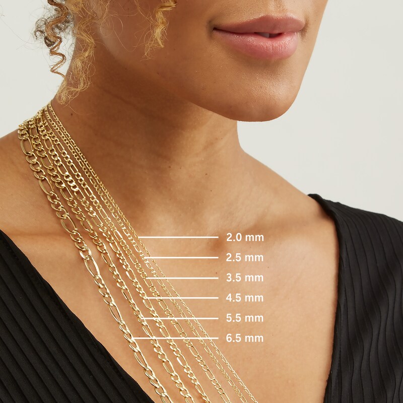 Main Image 2 of Figaro Necklace Semi-Solid 10K Yellow Gold 22"
