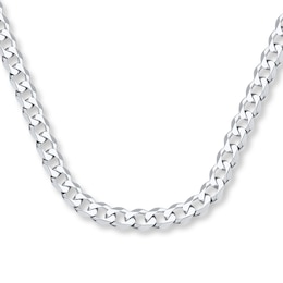 Curb Chain Necklace Solid 14K White Gold 20"