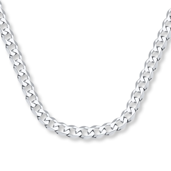 Curb Chain Necklace Solid 14K White Gold 20"