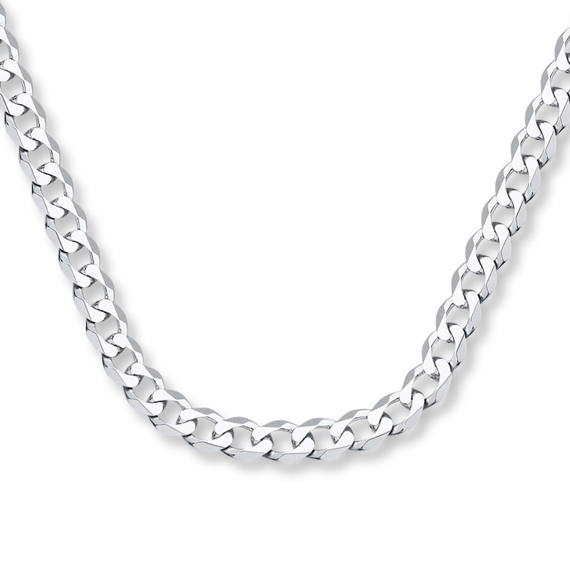 Solid Curb Chain Necklace 14K White Gold 20