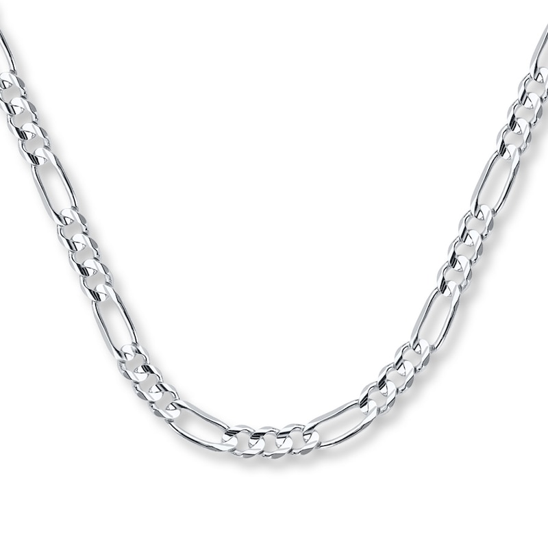 Solid Figaro Chain Necklace 14K White Gold 22"