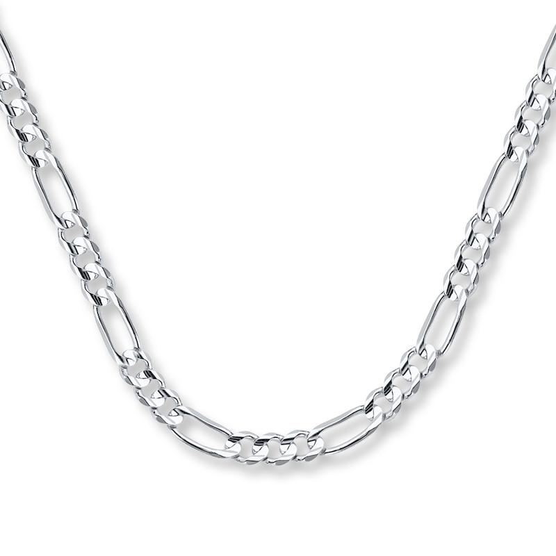 Main Image 1 of Figaro Chain Necklace Solid 14K White Gold 22&quot;