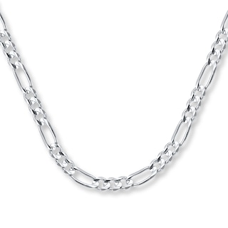 Figaro Chain Necklace Solid 14K White Gold 24"