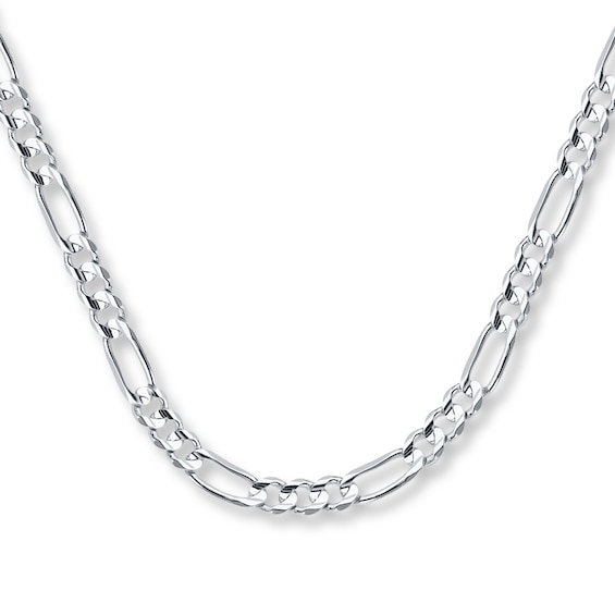 Figaro Chain Necklace Solid 14K White Gold 24"