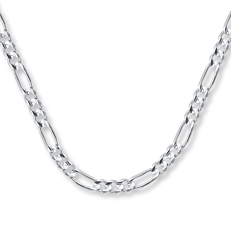 Solid Figaro Chain Necklace 14K White Gold 24"