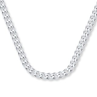 Curb Chain Necklace Solid 14K White Gold 22"