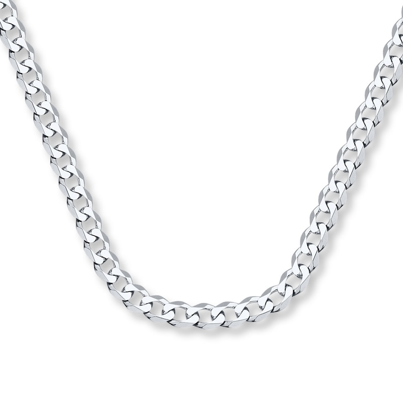 Solid Curb Chain Necklace 14K White Gold 24"