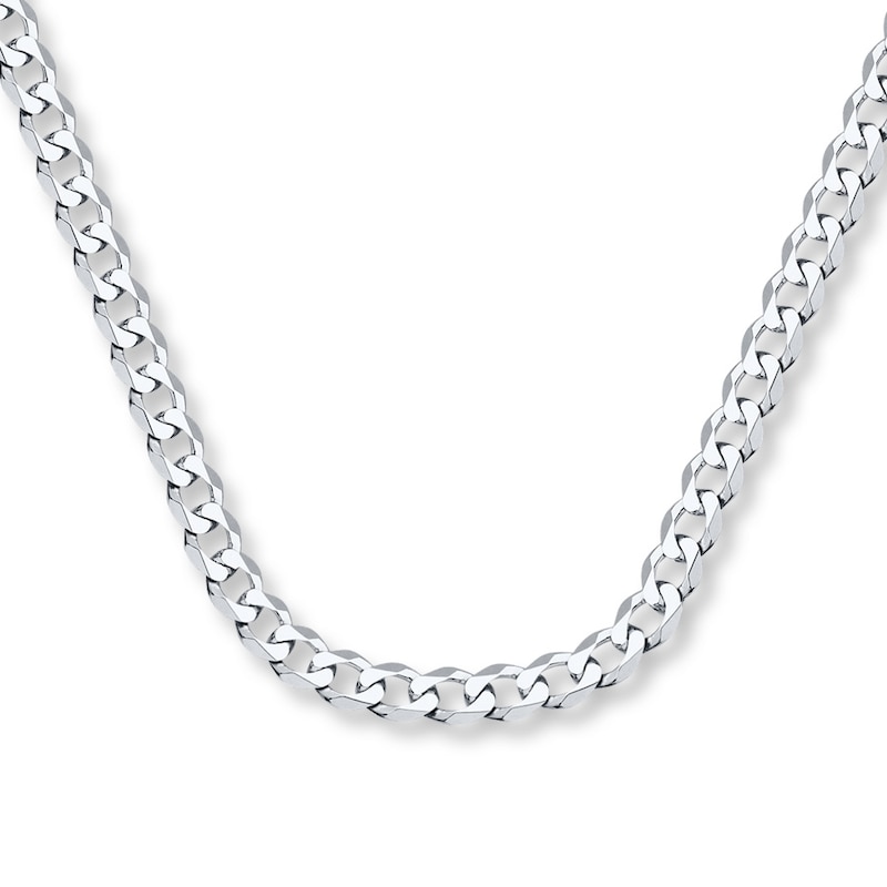 Main Image 1 of Curb Chain Necklace Solid 14K White Gold 24&quot;