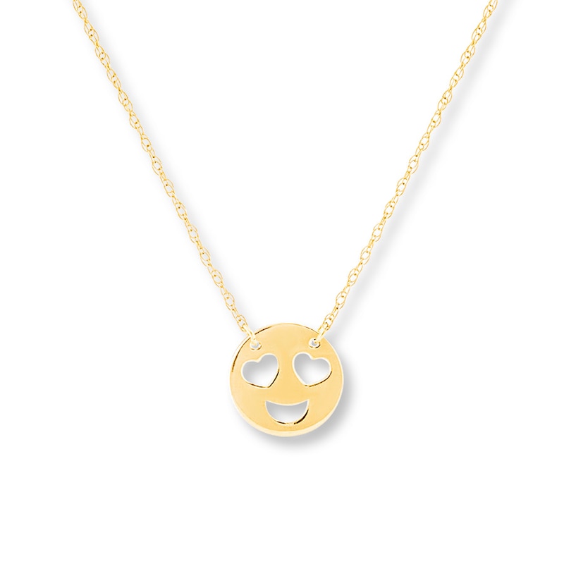 Main Image 1 of Heart Eye Emoji Necklace 14K Yellow Gold 16&quot;