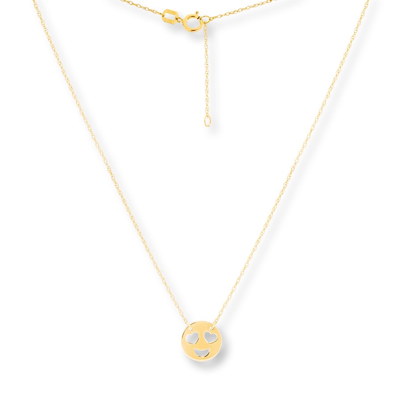 Heart Eye Emoji Necklace 14K Yellow Gold 16"