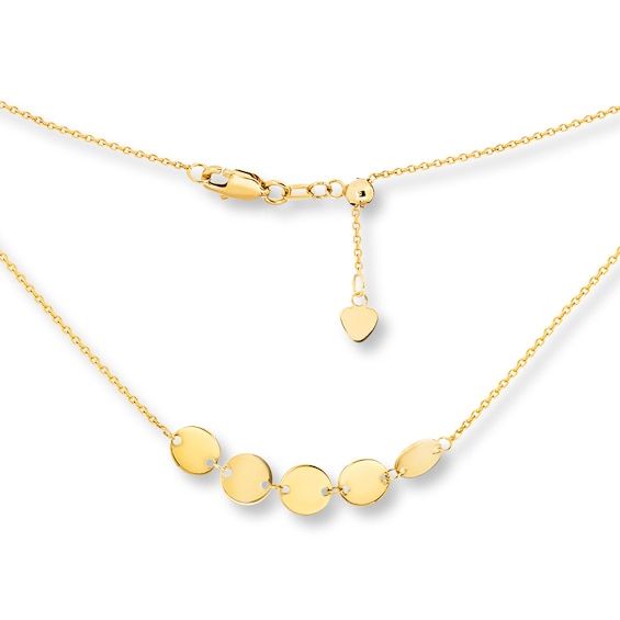 Mini Disk Choker Necklace 14K Yellow Gold 16"