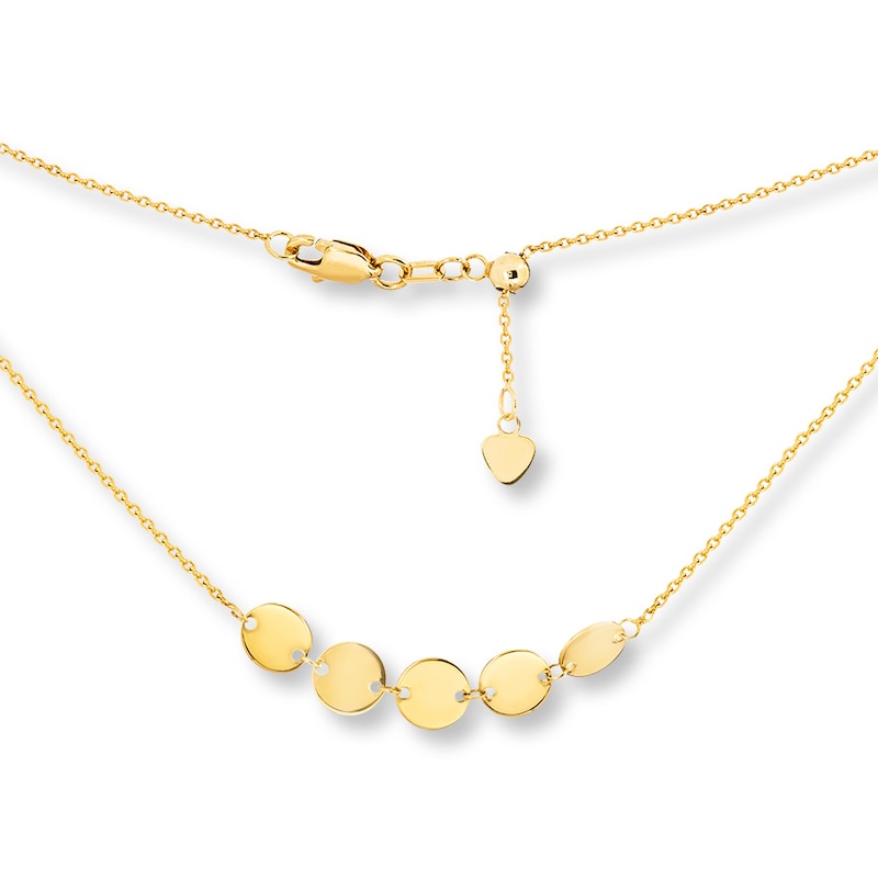 Mini Disk Choker Necklace 14K Yellow Gold 16"