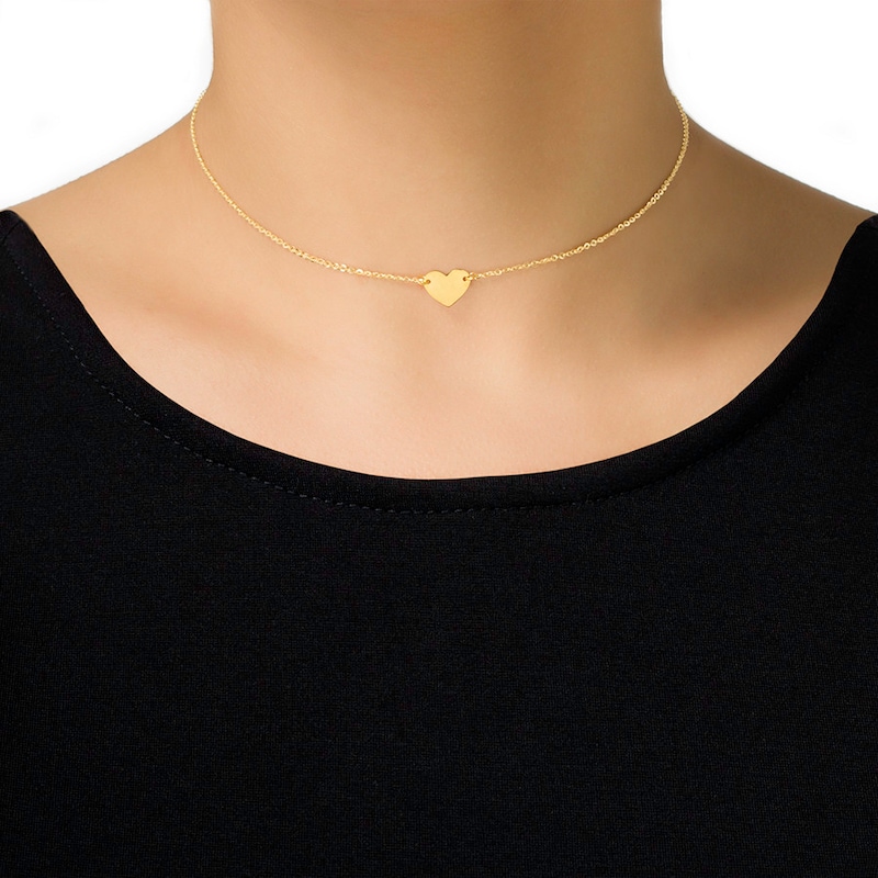 Heart Choker Necklace 10K Yellow Gold 16"