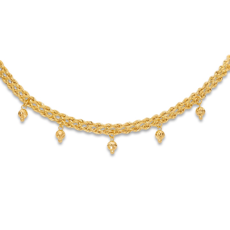 Dangle Bead Choker Necklace 10K Yellow Gold 16"