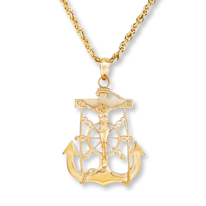 Main Image 1 of Cross Anchor Necklace 10K Yellow Gold 22&quot;
