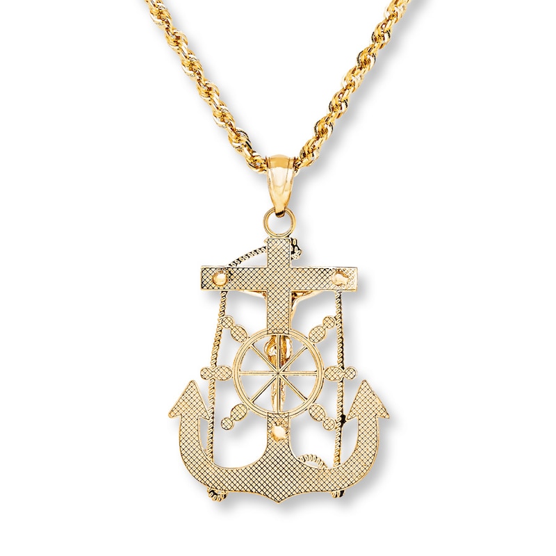 Men's Cross Anchor Necklace 10K Yellow Gold 22"