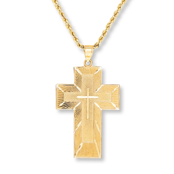 Cross Necklace Spanish Lord's Prayer 10K Yellow Gold 22"