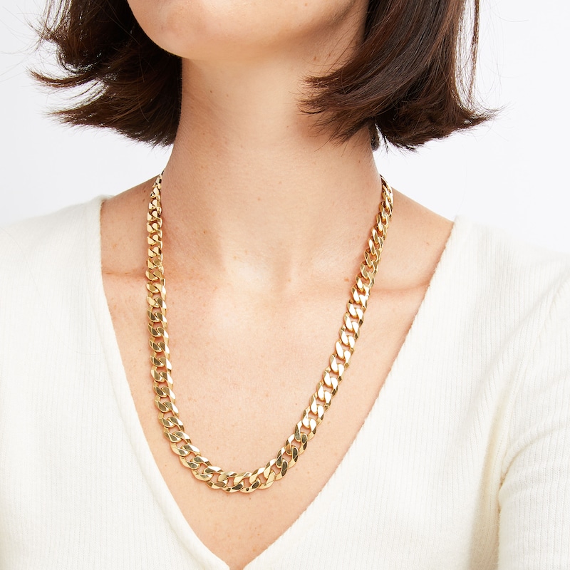 Main Image 2 of Cuban Curb Chain Necklace Solid 14K Yellow Gold 22&quot;