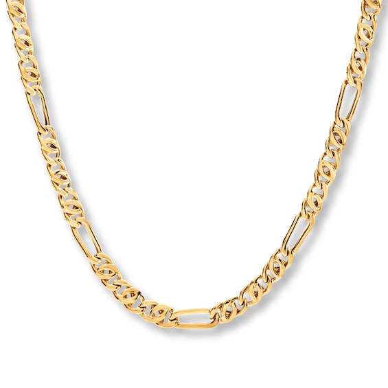 Figaro Chain Necklace Hollow 10K Yellow Gold 22"