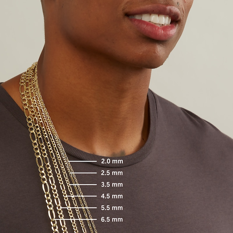 Main Image 4 of Figaro Chain Necklace Hollow 10K Yellow Gold 22"