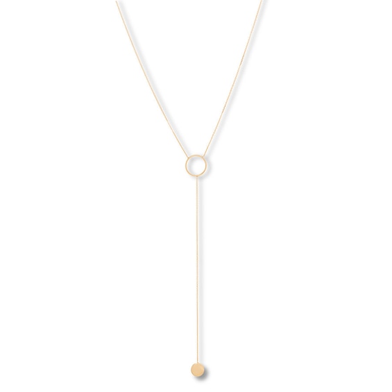 Disc Lariat Necklace 14K Yellow Gold 18"