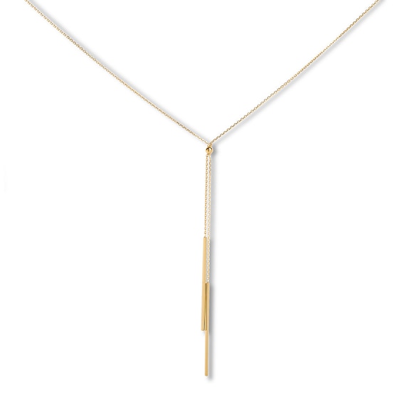 Bar Lariat Necklace 14K Yellow Gold 18"