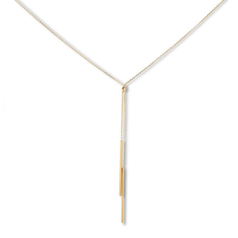 Bar Lariat Necklace 14K Yellow Gold 18"