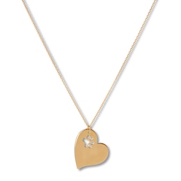 Heart Paw Print Necklace 14K Yellow Gold 18"
