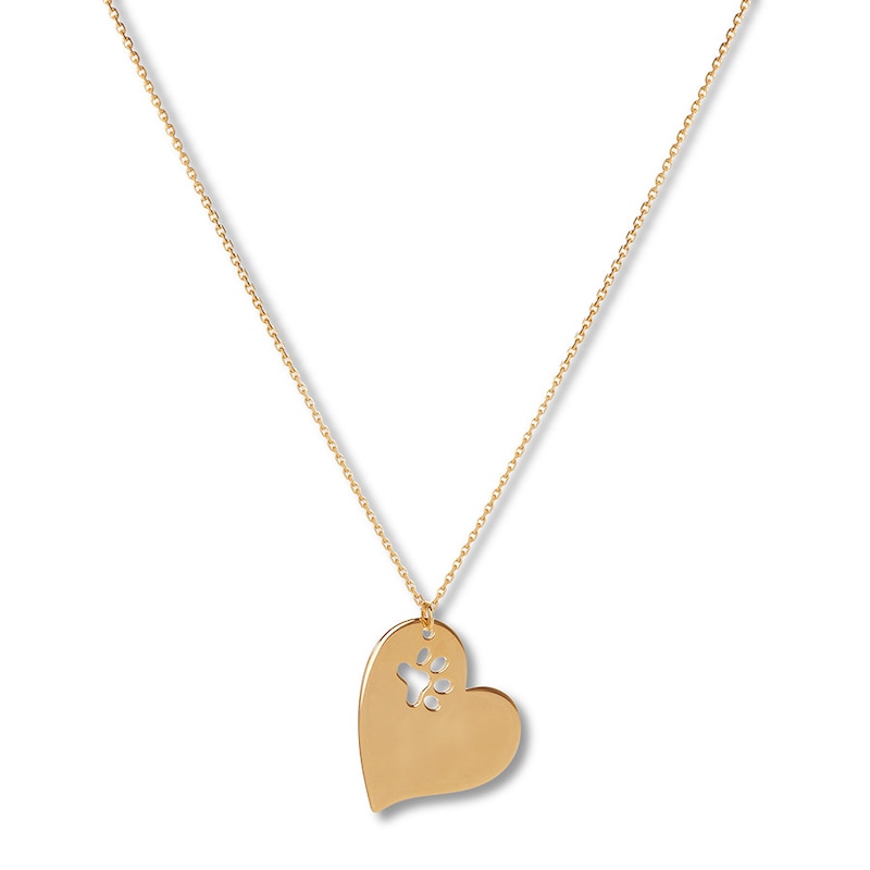 Main Image 1 of Heart Paw Print Necklace 14K Yellow Gold 18&quot;