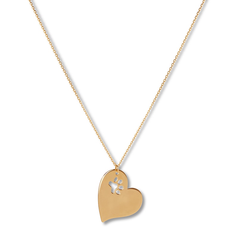 heart paw print necklace 14k yellow gold 16 18 adjustable kay