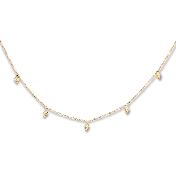 Dangle Bead Choker Necklace 14K Yellow Gold 16"