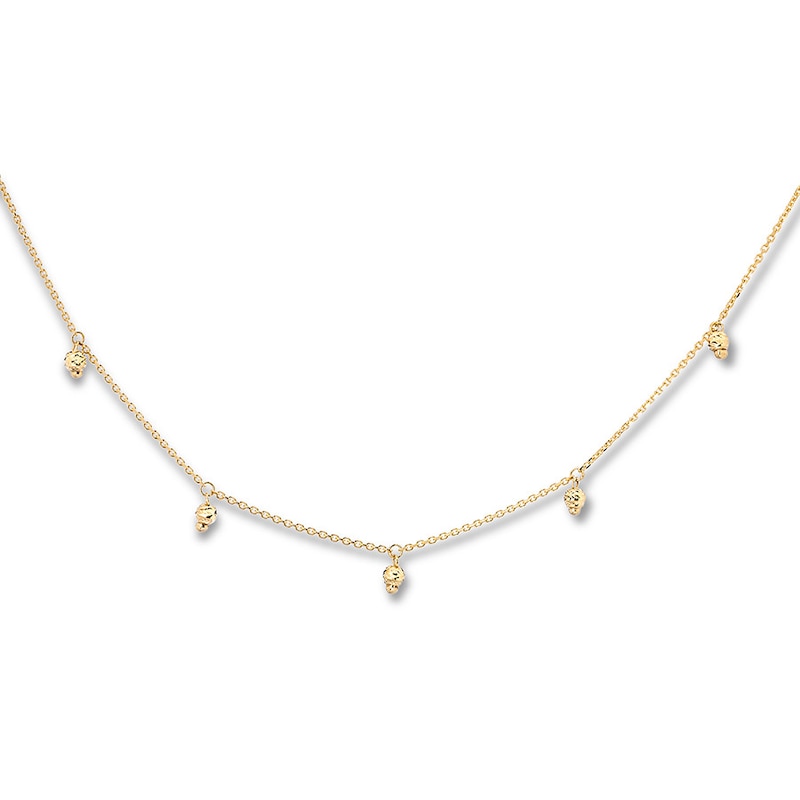 Dangle Bead Choker Necklace 14K Yellow Gold 16"