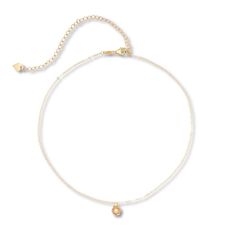 Dangling Bead Choker Necklace 10K Yellow Gold 16"