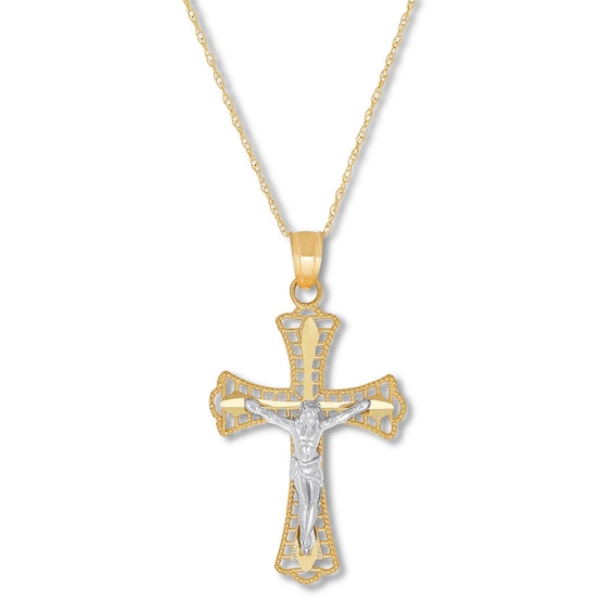 Crucifix Necklace 10K Two-Tone Gold 18"