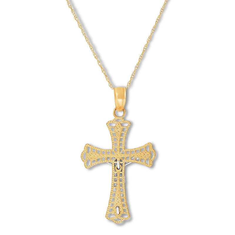 Crucifix Necklace 10K Two-Tone Gold 18"